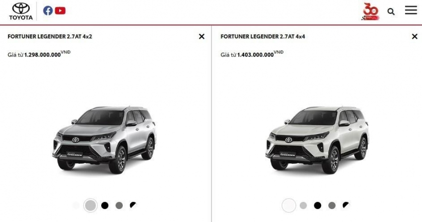 Fortuner Legender 2.7L nhập khẩu tăng 8 triệu đồng