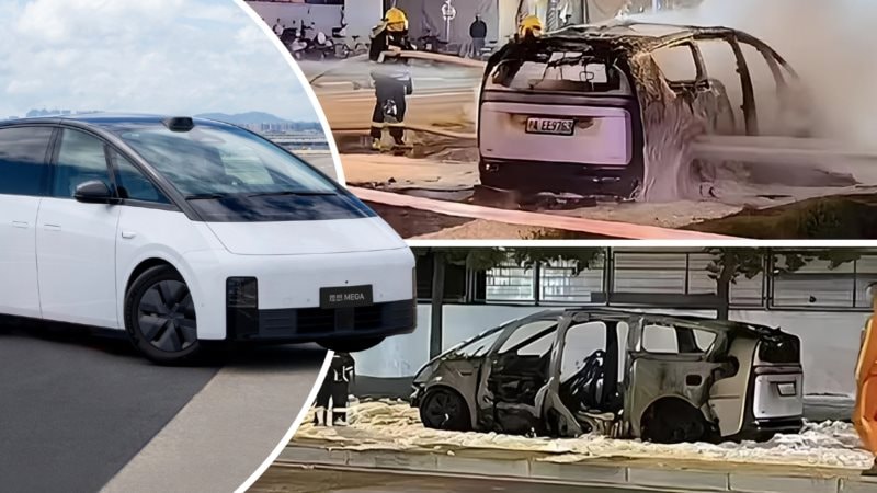 Chiếc Li Auto Mega bốc cháy dữ dội tại Thượng Hải